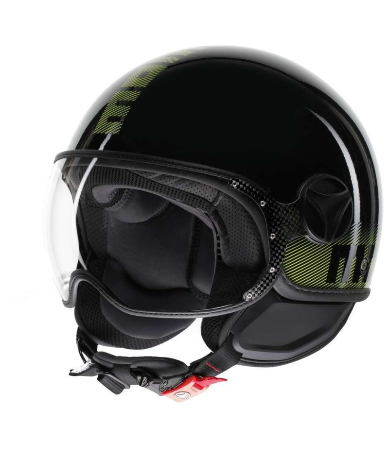 Casco Jet Momo Design Fgtr Classic Sripes Nero lucido Giallo
