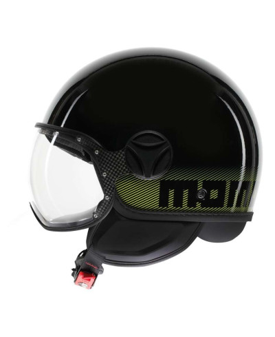 Casco Jet Momo Design Fgtr Classic Sripes Nero lucido Giallo